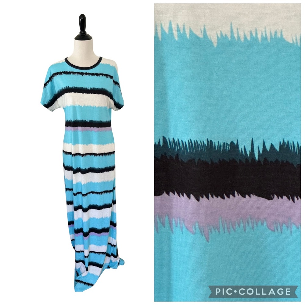 LuLaRoe Tie Dye Maria Maxi Dress Sz M Turquoise Black Purple